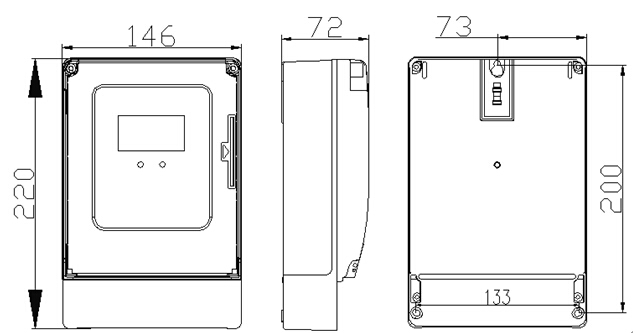 三相预付费电表安装尺寸图